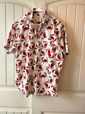 Artistry in Motion Red Crab Print Short Sleeve Button Down Shirt size Large